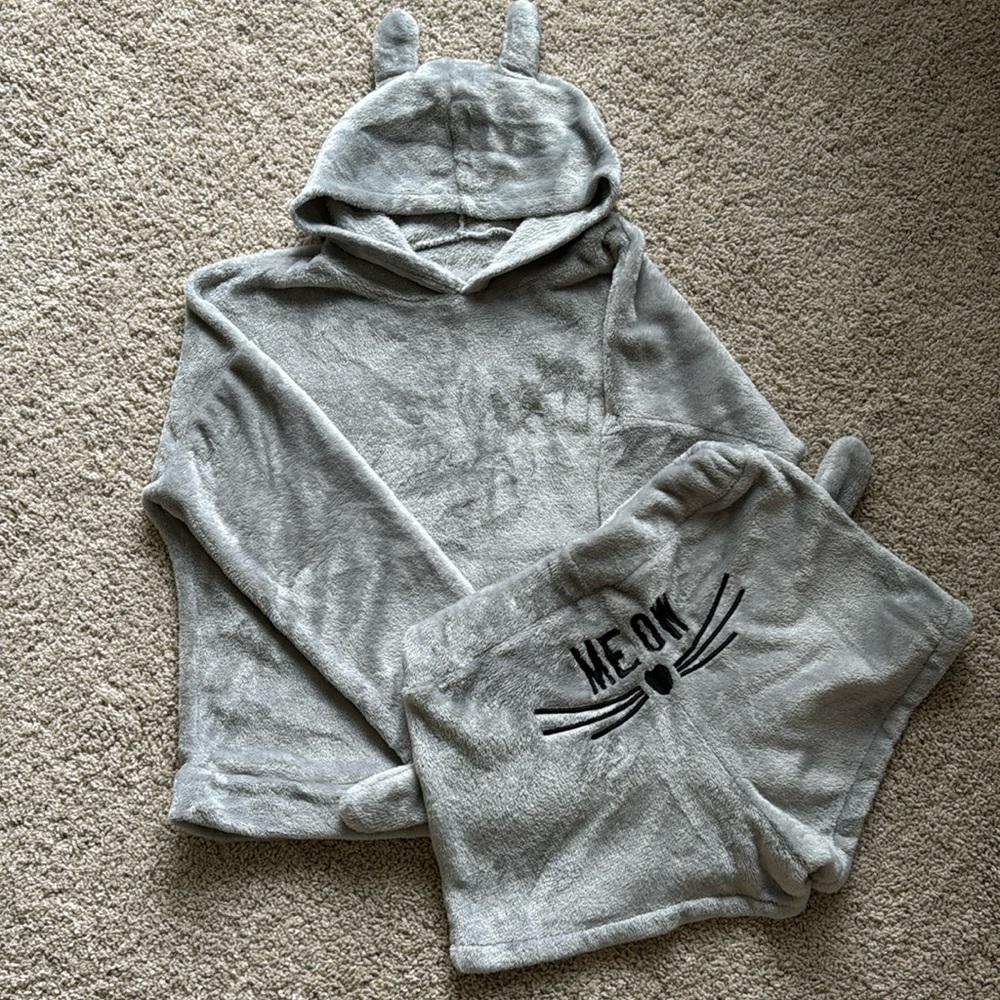 Meow Grey Cute Sort Pajamas Loungewear Set